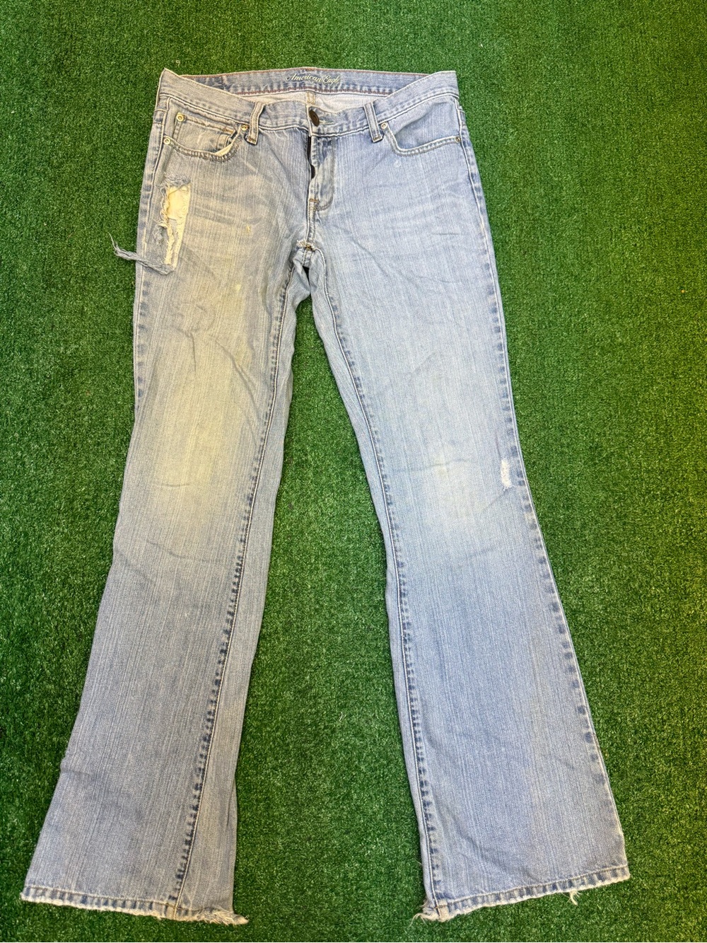 VTG American Eagle Jeans Womens 6 Long Blue Hipster Skinny Flare Low Rise Y2K